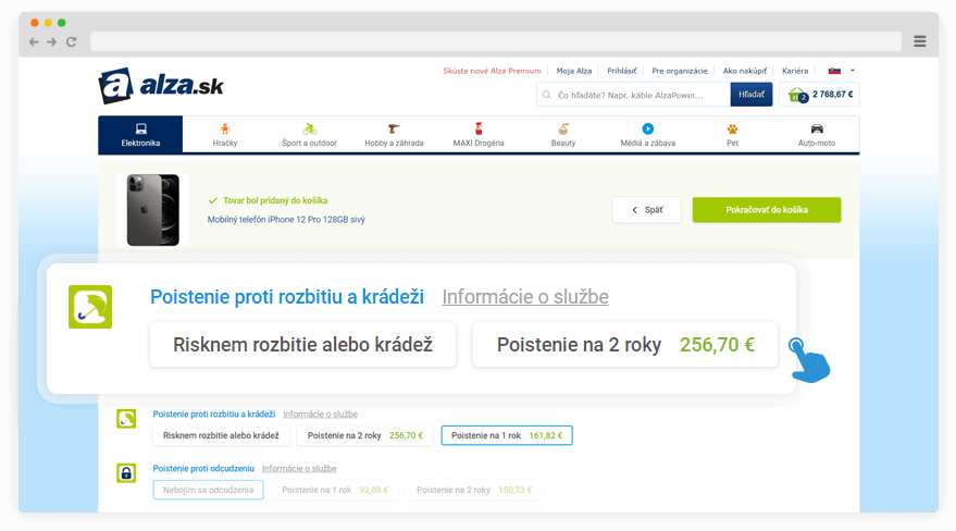 výběr služby Pojištění proti rozbití a krádeži