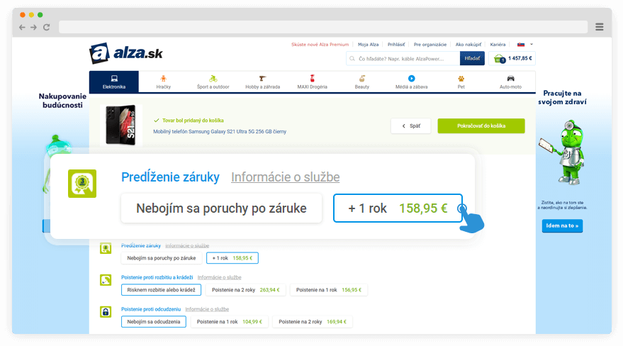 Výber Predĺženej záruky v Košíku na Alza.sk